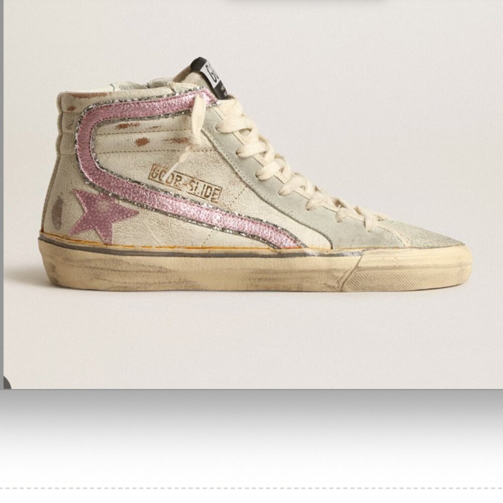 Golden Goose Slide Beige/Gray with Pink Street Sneaker
